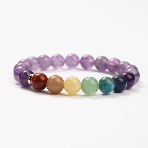 BRACELETS MINÉRAUX AMETHYSTE ET 7 CHAKRAS PETITE TAILLE - G151-76