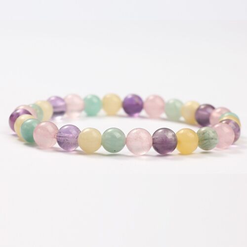 BRACELETS MINÉRAUX QUARTZ ROSE, AMETHYSTE, AMAZONITE ET CALCITE MIEL PETITE TAILLE - G151-79