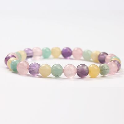 BRACELETS MINÉRAUX QUARTZ ROSE, AMETHYSTE, AMAZONITE ET CALCITE MIEL PETITE TAILLE - G151-79