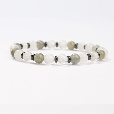 LABRADORITE, WHITE JADE AND WHITE CRYSTAL MINERAL BRACELETS SMALL SIZE - G151-84