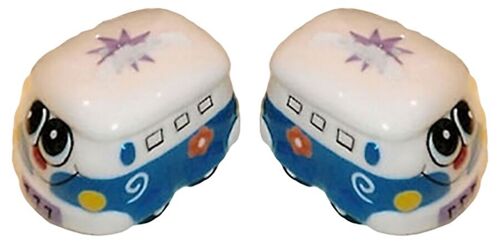 SET 2 CERAMIC CONTAINERS FOR SALT AND PEPPER "CAR" IN BLUE. DD-206A