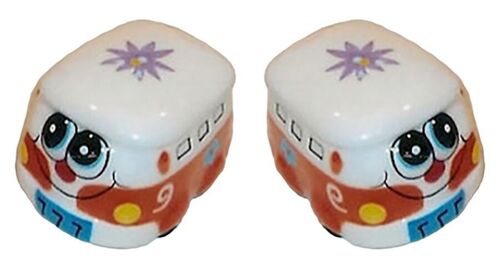SET OF 2 CERAMIC CONTAINERS FOR SALT AND PEPPER "CAR" IN RED. DD-206B