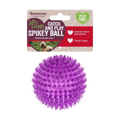 Rosewood Jolly Doggy Catch and Play Spikey Balle en caoutchouc pour chiens Violet