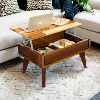 TANGENTE elevating coffee table, Folding Coffee Table, Coffee Table for the Living Room, Low Folding Table, Solid Wood, Handmade, No Assembly | TERRAMARA DECO