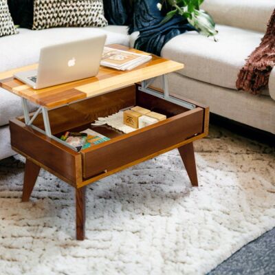 TANGENTE elevating coffee table, Folding Coffee Table, Coffee Table for the Living Room, Low Folding Table, Solid Wood, Handmade, No Assembly | TERRAMARA DECO
