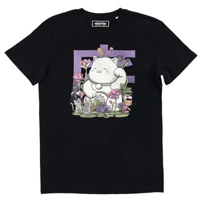 T-shirt Maneki Garden - T-shirt grafica con fiori di gatto