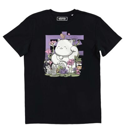 Maneki Garden T-Shirt – T-Shirt mit Katzenblumen-Grafik