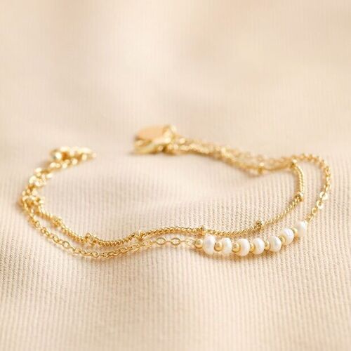 Freshwater Seed Pearl Double Chain Bracelet in Gold