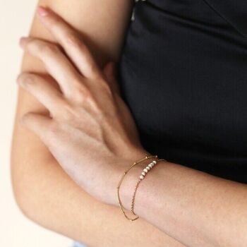 Bracelet double chaîne en perles de graines d'eau douce en or 3