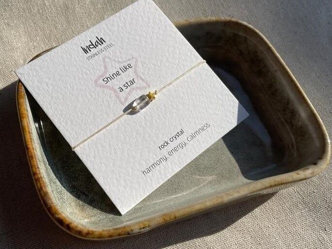 Bracciale roccia, cristallo di rocca, argento e oro