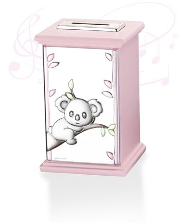 Tirelire Argent Fille 8x8x12 cm avec Boîte à Musique "Koala" Ligne Rose 2