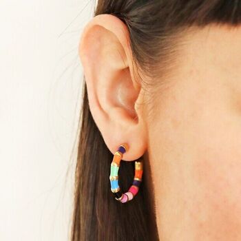 Boucles d'oreilles créoles en émail multicolore 2