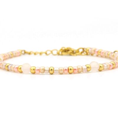 Bracciale Cinta quarzo rosa, acciaio inossidabile argento o oro