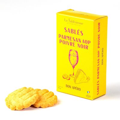 Biscotti di pasta frolla al parmigiano AOP al pepe nero - scatola di cartone da 40g