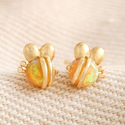 Boucles d'oreilles à tige en forme d'abeille et d'opale orange en or