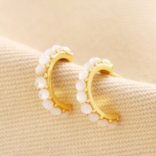 Gold Sterling Silver Mother of Pearl Hoop Earrings