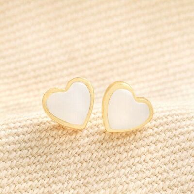 Gold Sterling Silver Mother of Pearl Heart Stud Earrings