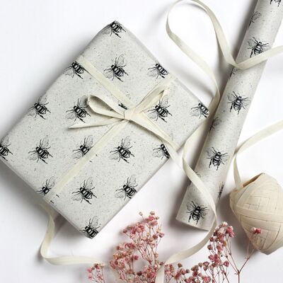 Gift wrap roll made of grass paper, length: 300cm, wild bee