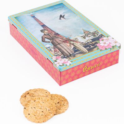 Biscotti di pasta frolla con gocce di cioccolato - scatola di metallo "Louison à Paris" 150 g