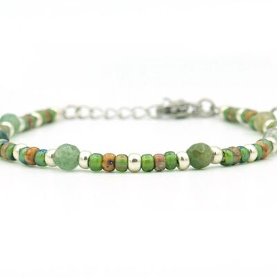 Pulsera Cinta calcedonia verde, acero inoxidable plata u oro