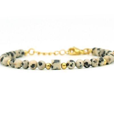 Bracelet Nani jaspe dalmatien, acier inoxydable argenté ou doré