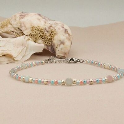 Anklet morganite, silver or gold stainless steel