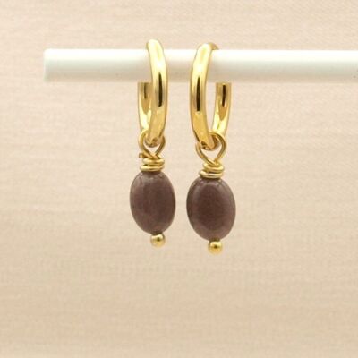 Earrings Lucy aventurine red-brown, silver or gold stainless steel