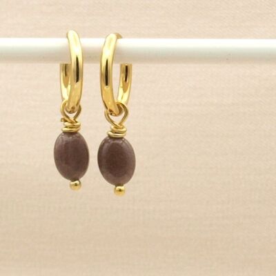Earrings Lucy aventurine red-brown, silver or gold stainless steel