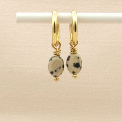 Boucles d'oreilles Lucy jaspe dalmatien, acier inoxydable argenté ou doré