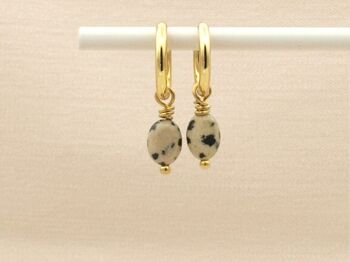 Boucles d'oreilles Lucy jaspe dalmatien, acier inoxydable argenté ou doré 1