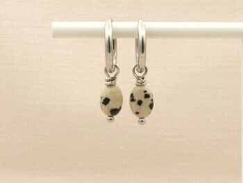 Boucles d'oreilles Lucy jaspe dalmatien, acier inoxydable argenté ou doré 2