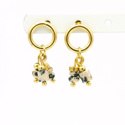 Boucles d'oreilles Nani jaspe dalmatien, acier inoxydable argenté ou doré