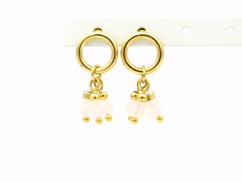 Earrings Nani rose quartz, silver or gold stainless steel