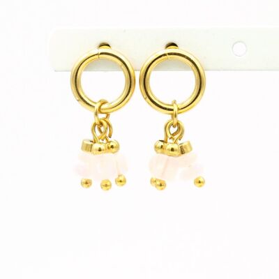 Boucles d'oreilles Nani quartz rose, acier inoxydable argenté ou doré