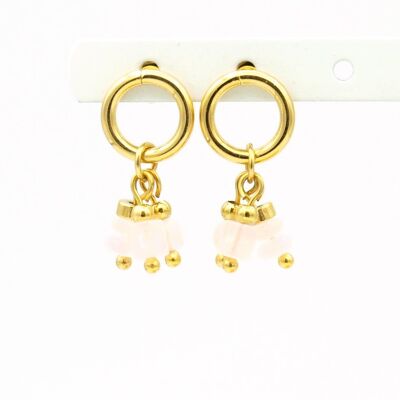 Pendientes Nani de cuarzo rosa, acero inoxidable plateado o dorado.
