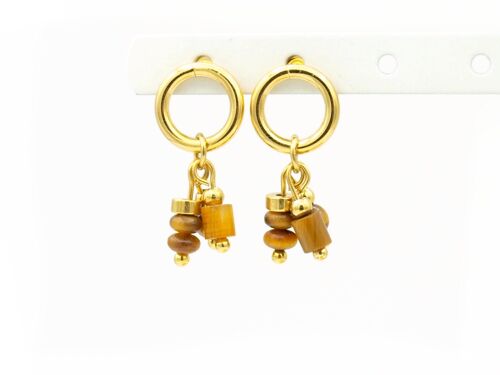 Earrings Nani tiger's eye, silver or gold stainless steel