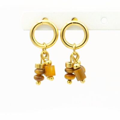 Pendientes Nani ojo de tigre, acero inoxidable plateado u dorado