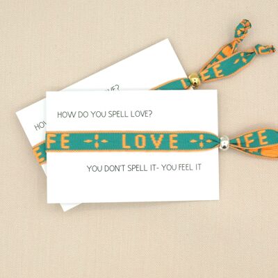 Love life, green, orange ribbon bracelet