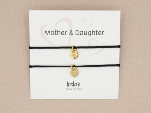 Mother and daughter bracelet set black, stainless steel silver or gold