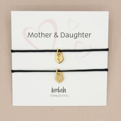 Mother and daughter bracelet set black, stainless steel silver or gold