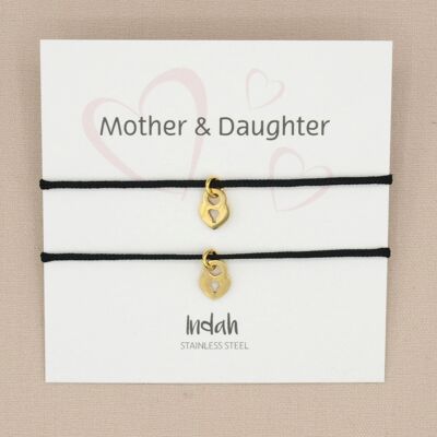 Set bracciale mamma e figlia nero, acciaio inossidabile argento o oro