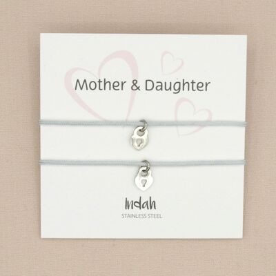 Mother and daughter bracelet set grey, stainless steel silver or gold