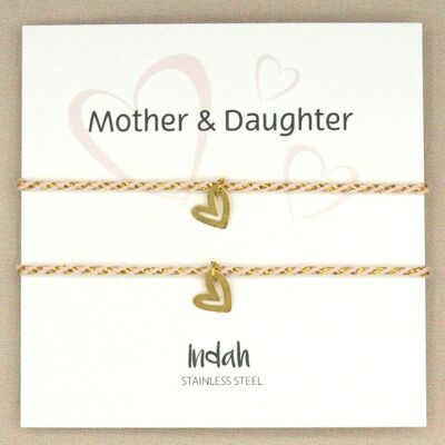 Mother and daughter bracelet set pink-gold, stainless steel gold