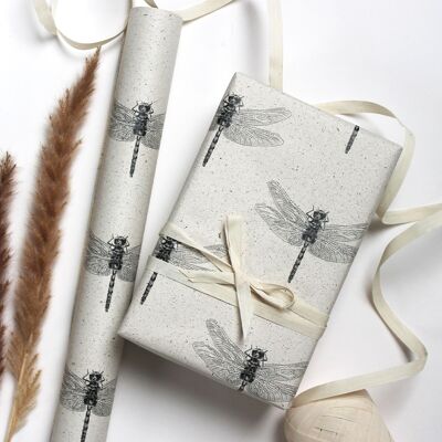 Wrapping paper roll made of grass paper, length: 300cm, dragonfly