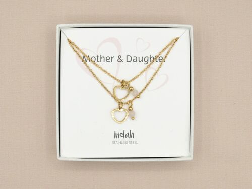 Necklace set mother and daughter rose quartz in silver or gold stainless steel