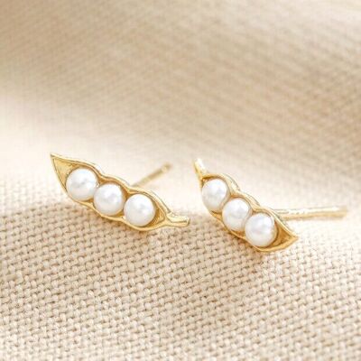 Pearl Peas in a Pod Earrings in Gold (3 Peas)