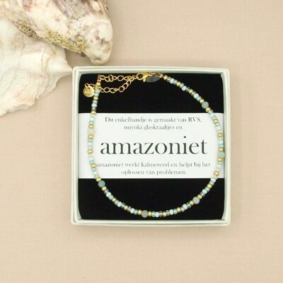 Bracelet de cheville amazonite, acier inoxydable argenté ou doré