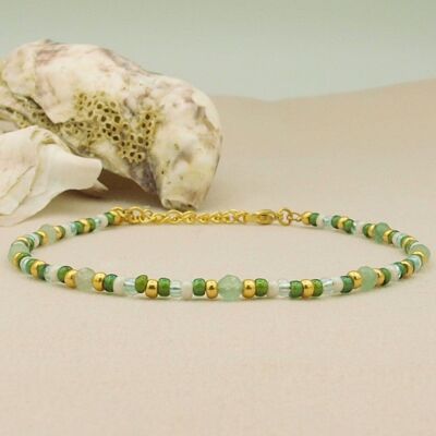 Anklet aventurine, silver or gold stainless steel