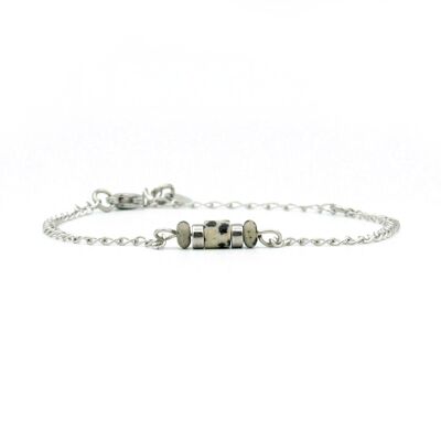 Pulsera Iris jaspe dálmata, acero inoxidable plata y oro