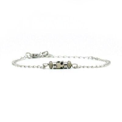 Bracelet Iris dalmatian jasper, silver and gold stainless steel